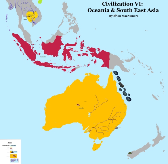 Oceania and South East Asia featuring The Khmer, Indonesia, and Australia
