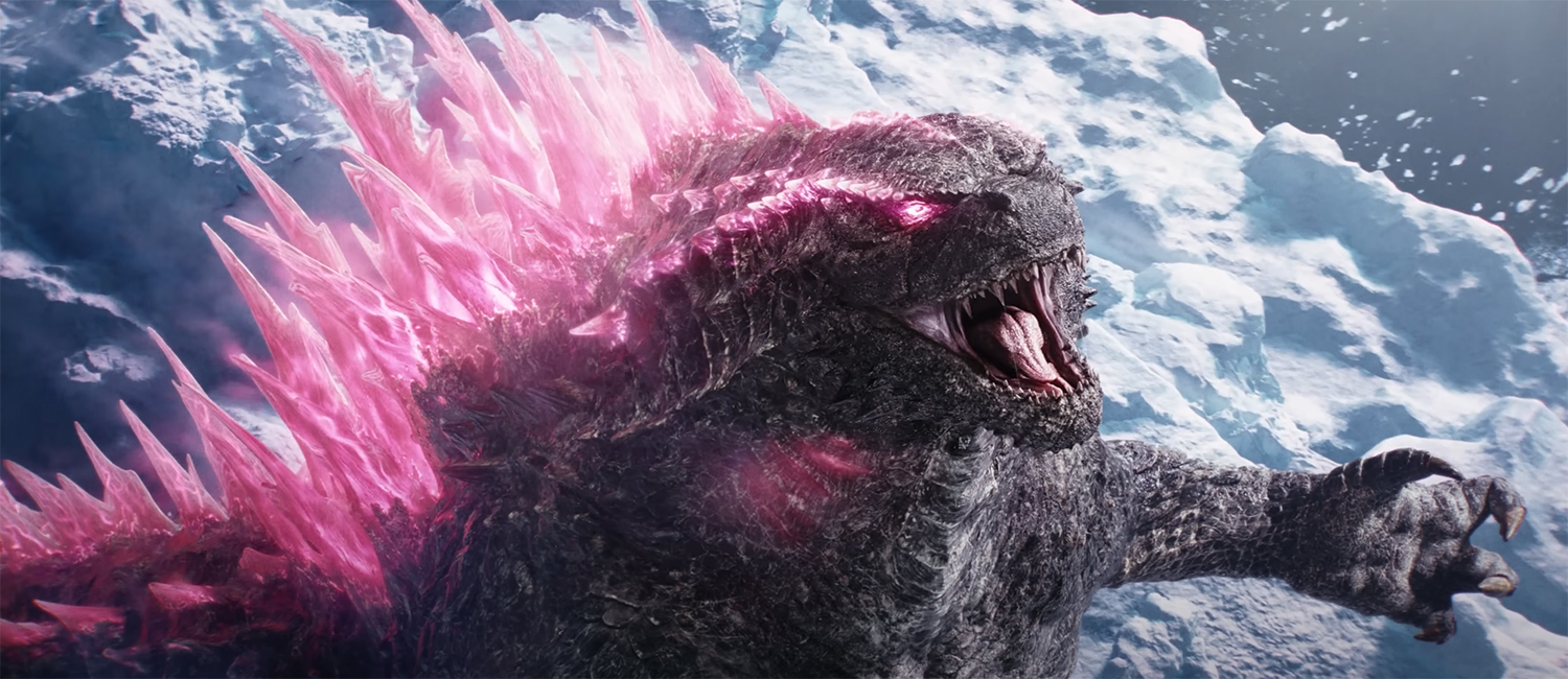 Godzilla charges pink.