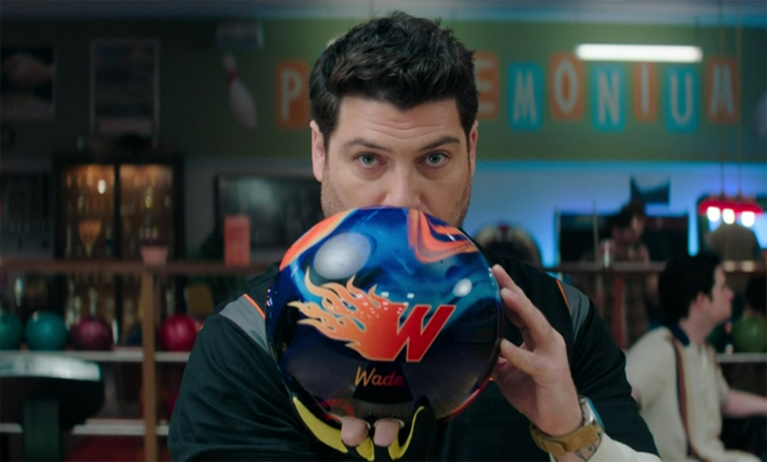 Adam Pally gets ready to bowl.